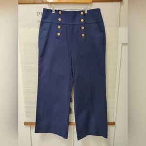 Lauren Ralph Lauren Navy Sailor Wide Leg Pants - Gold Buttons - Size 14